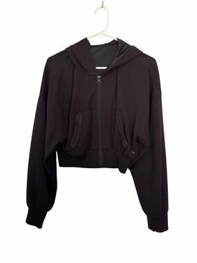 Black Hooded Zippered Cropped Hoodie Jacket